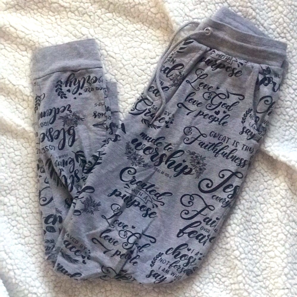 On Fire Joggers Grey with quotes Size Medium